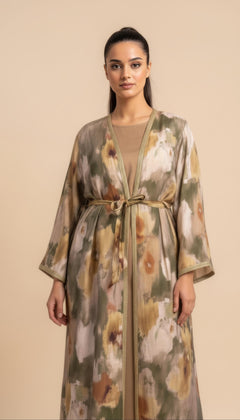 Dress with floral pattern and golden details