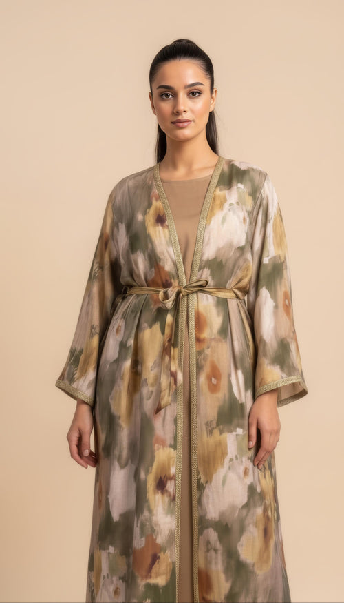 Dress with floral pattern and golden details