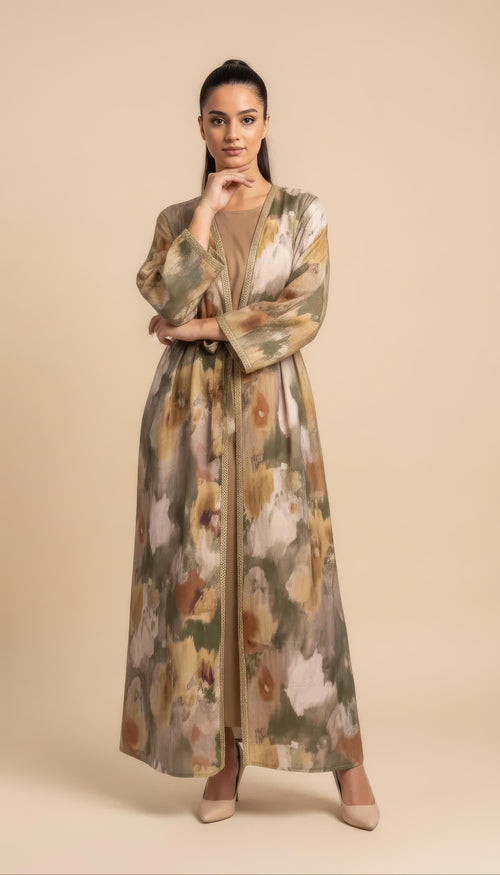 Dress with floral pattern and golden details