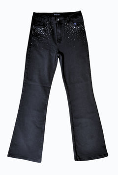 Glitzer-Flared Jeans in Dunkelgrau