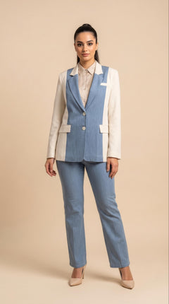 Blazer bianco con dettagli denim