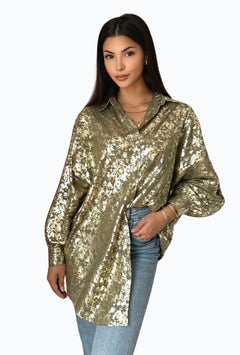 Camicia lunga con stampa metallizzata