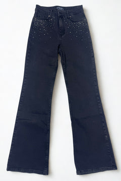 Glitzer-Flared Jeans in Dunkelgrau
