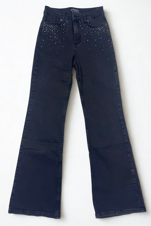 Glitzer-Flared Jeans in Dunkelgrau