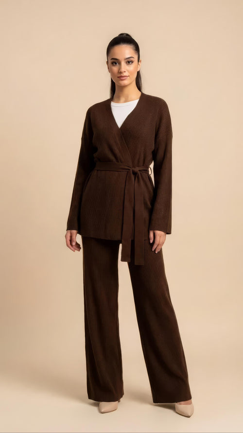 Coordinato in maglia Amara Marrone Scuro