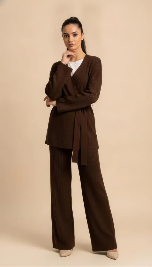 Coordinato in maglia Amara Marrone Scuro