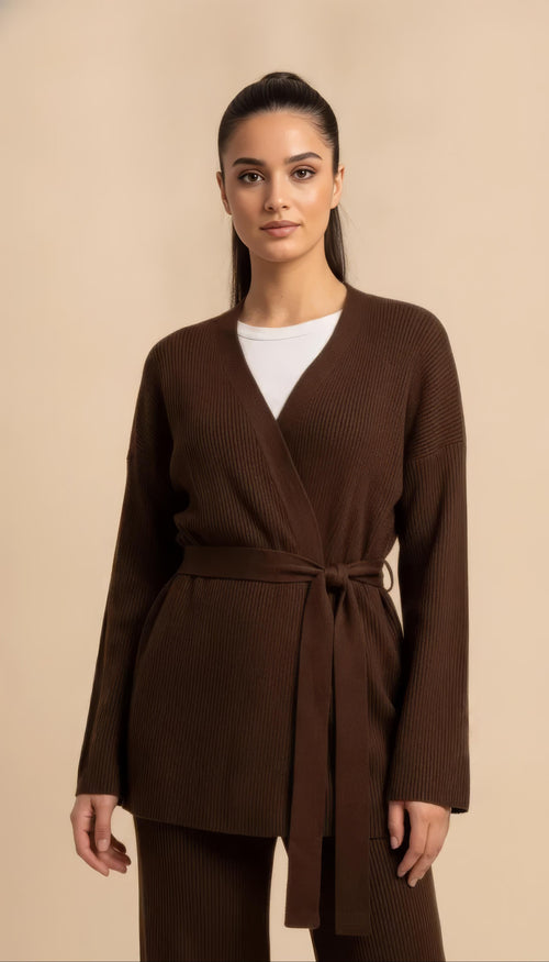 Coordinato in maglia Amara Marrone Scuro