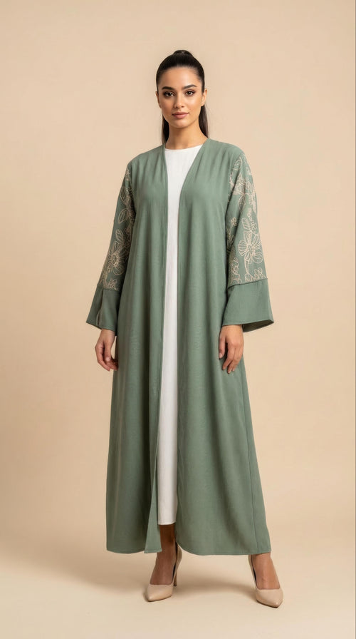 Amina Abaya Zweiteiler in Kakigrün