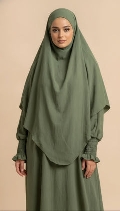 Set Khimar Amina in Verde Kaki