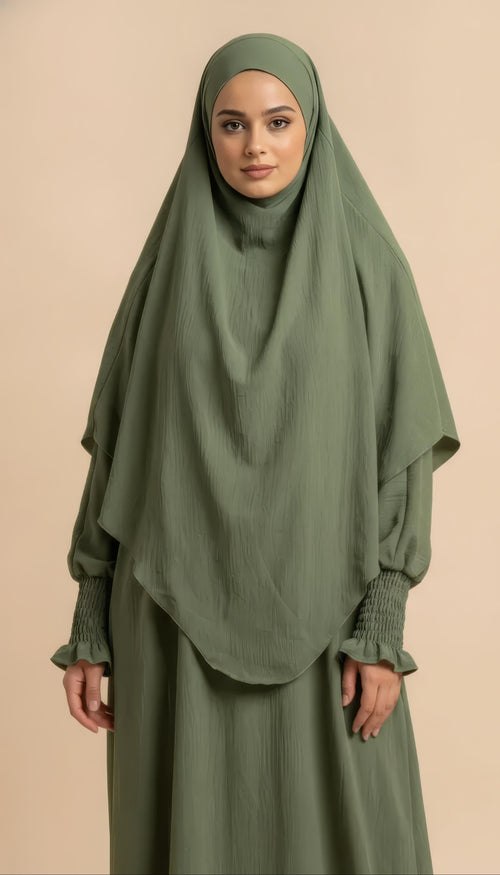 Set Khimar Amina in Verde Kaki