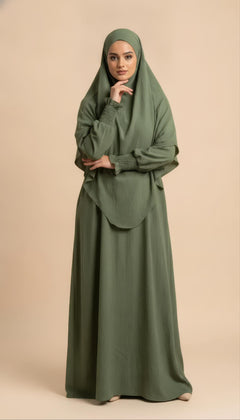 Set Khimar Amina in Verde Kaki