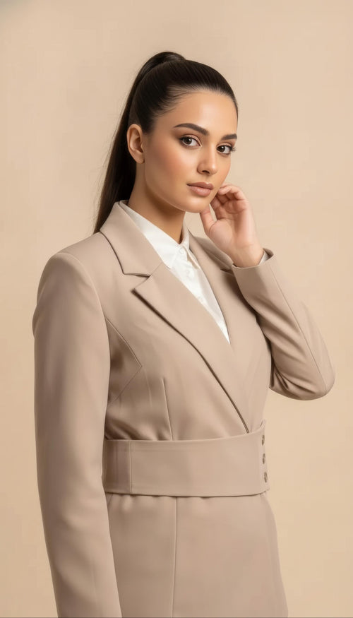 Blazer beige con accenti dorati