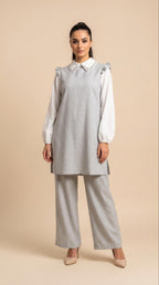 Elegant two-piece suit with jewel decoration