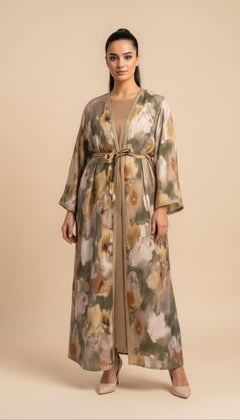 Dress with floral pattern and golden details