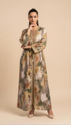 Dress with floral pattern and golden details