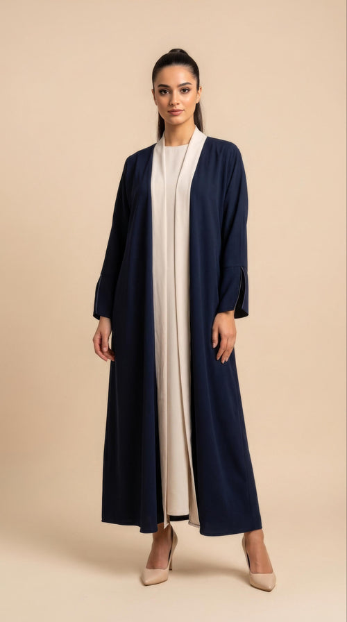 Layali Abaya Dunkelblau/Beige