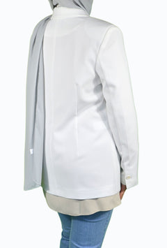White blazer with denim details