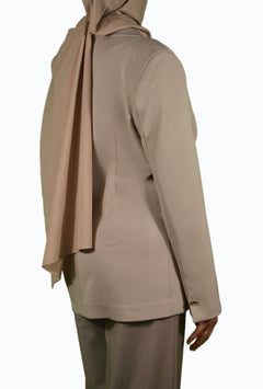 Beige blazer with gold accents