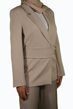 Beige blazer with gold accents