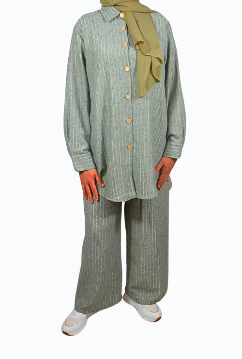 Striped two-piece with gold buttons