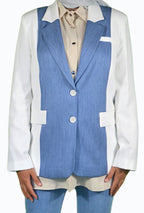 White blazer with denim details