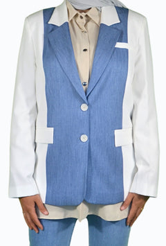White blazer with denim details