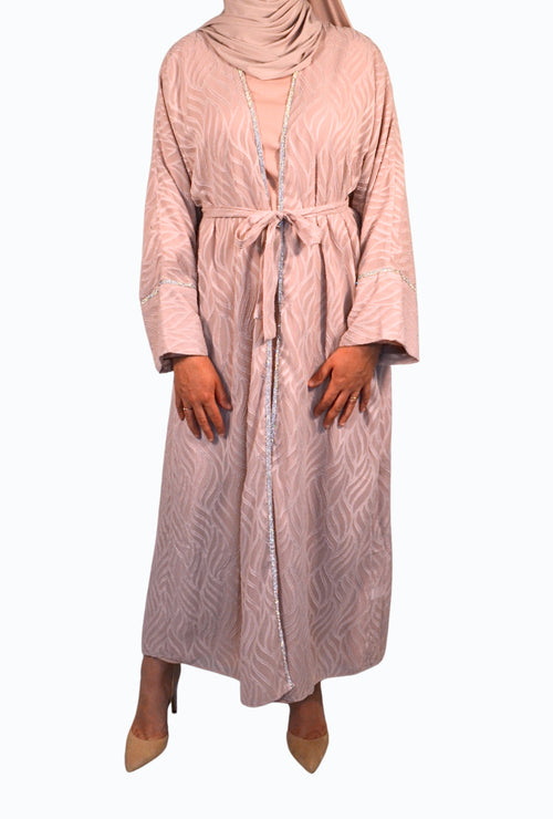 Abaya due pezzi con ricami e dettagli decorativi