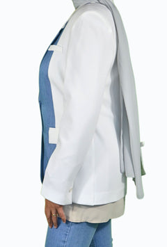 White blazer with denim details