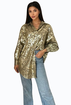 Camicia lunga con stampa metallizzata