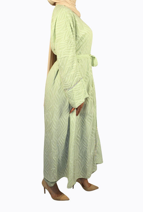 Abaya due pezzi con ricami e dettagli decorativi