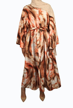 Dress with palm leaf patterns