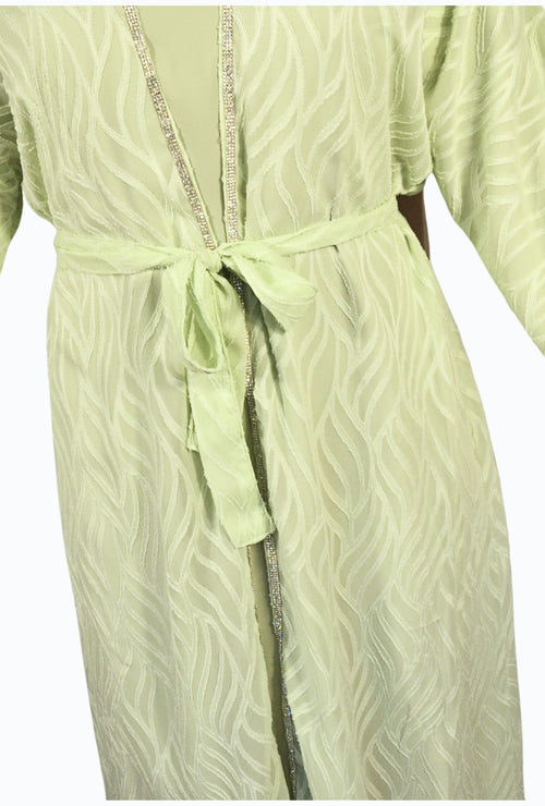 Abaya due pezzi con ricami e dettagli decorativi