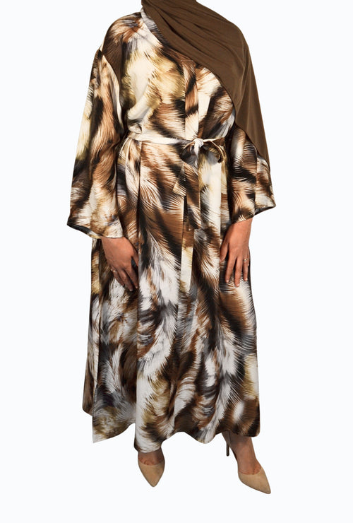 Dress with palm leaf patterns